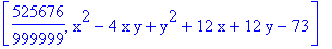 [525676/999999, x^2-4*x*y+y^2+12*x+12*y-73]